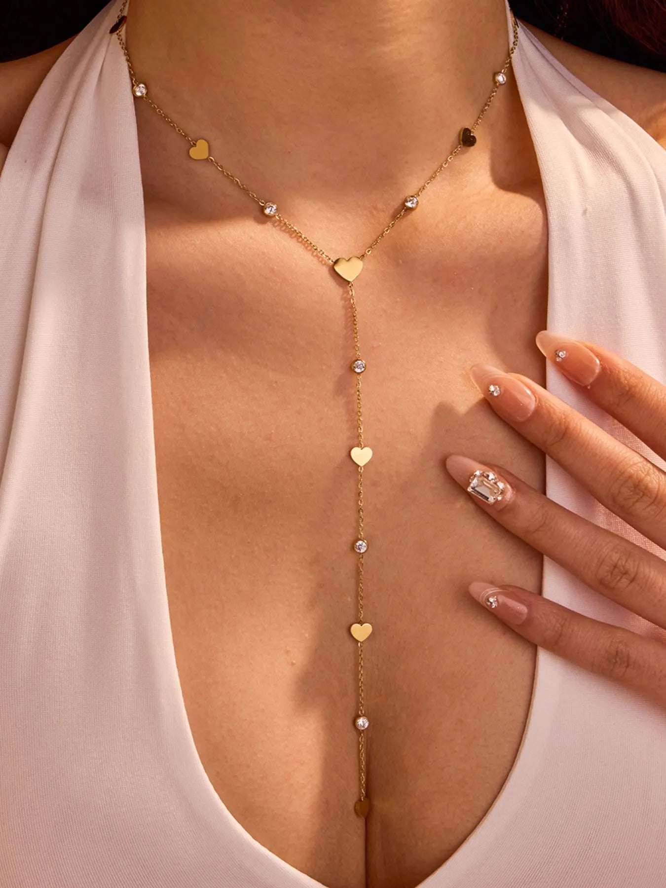 Fashorio Gold / One Size 18K Gold-Plated Heart Zircon Necklace