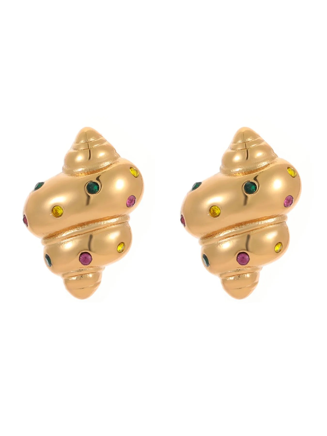 Fashorio Gold / One Size 18K Gold-Plated Inlaid Zircon Spiral Earrings