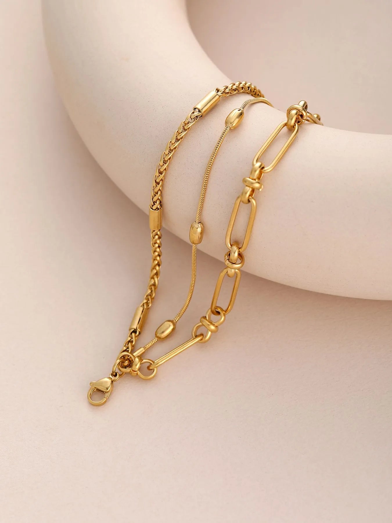 Fashorio Gold / One Size 18K Gold-Plated Layered Chain Necklace and Bracelet Jewelry Set