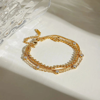 18K Gold-Plated Layered Inlaid Zircon Bracelet Gold One Size - Fashorio