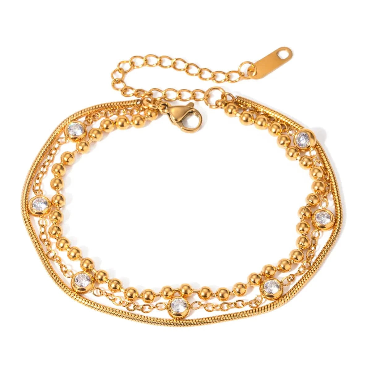 Fashorio Gold / One Size 18K Gold-Plated Layered Inlaid Zircon Bracelet