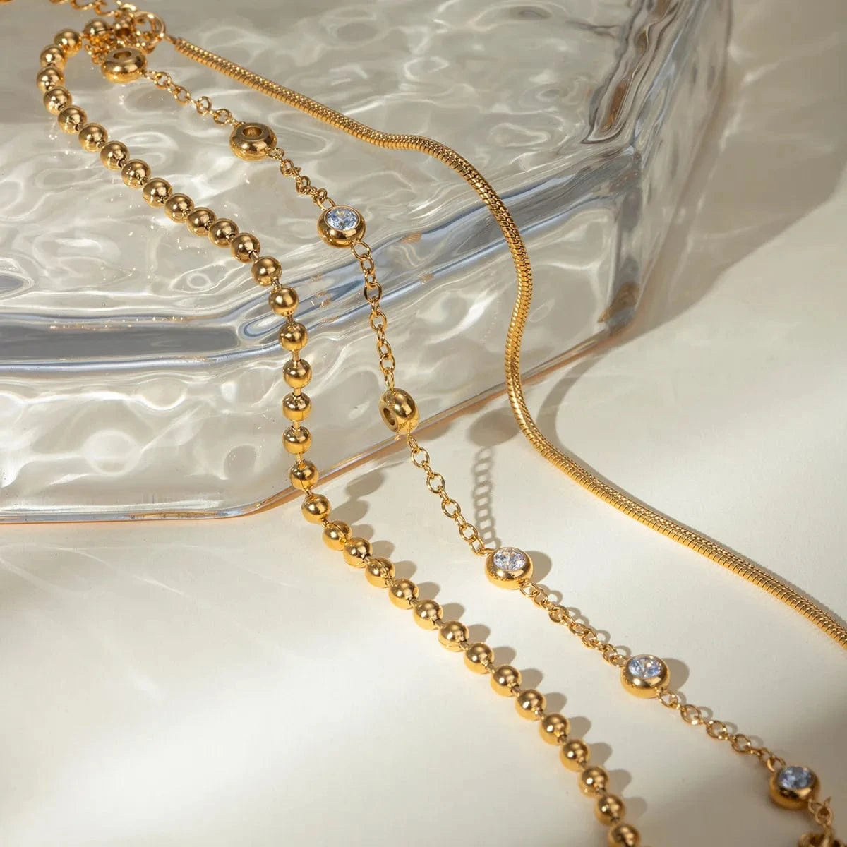 Fashorio Gold / One Size 18K Gold-Plated Layered Inlaid Zircon Bracelet