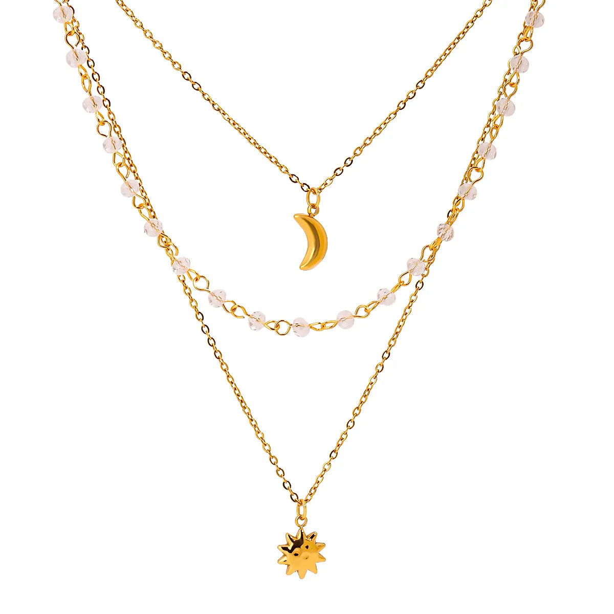 Fashorio Gold / One Size 18K Gold-Plated Layered Moon Sun Pendant Necklace