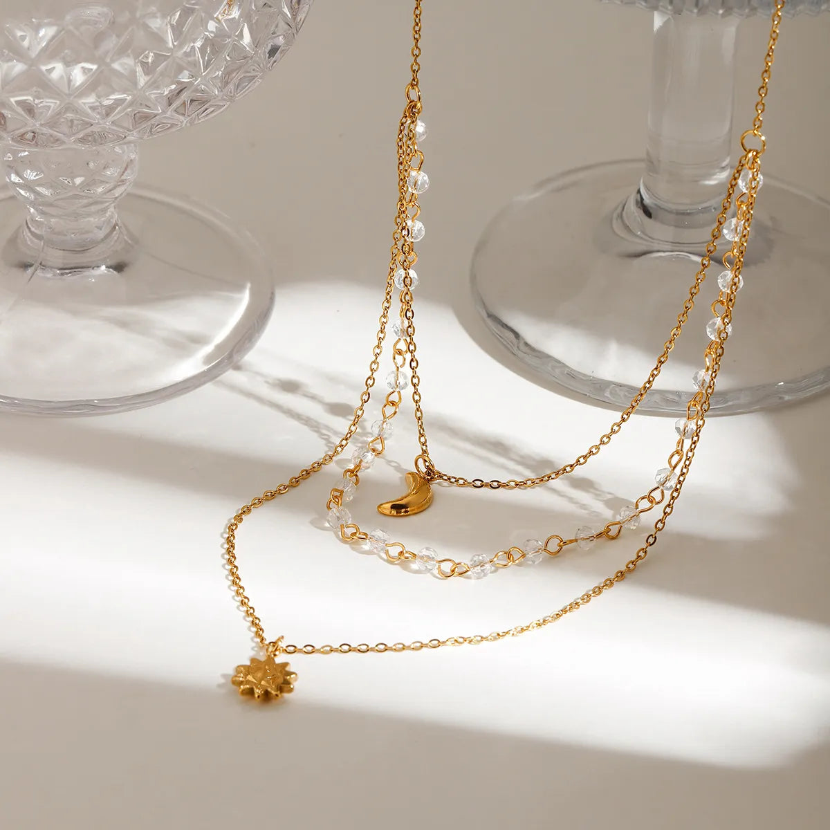 Fashorio Gold / One Size 18K Gold-Plated Layered Moon Sun Pendant Necklace