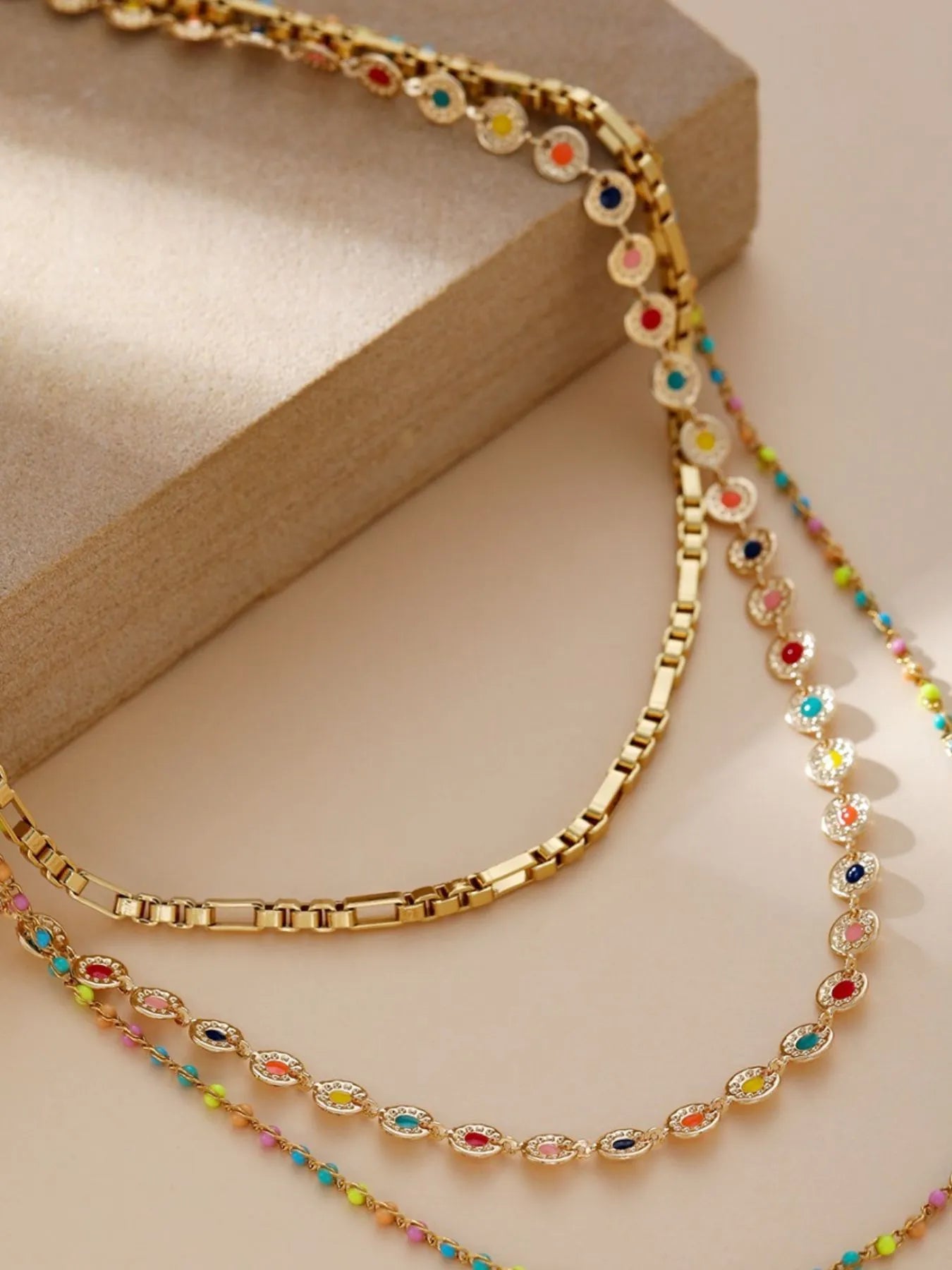 Fashorio Gold / One Size 18K Gold-Plated Layered Resin Bead Necklace