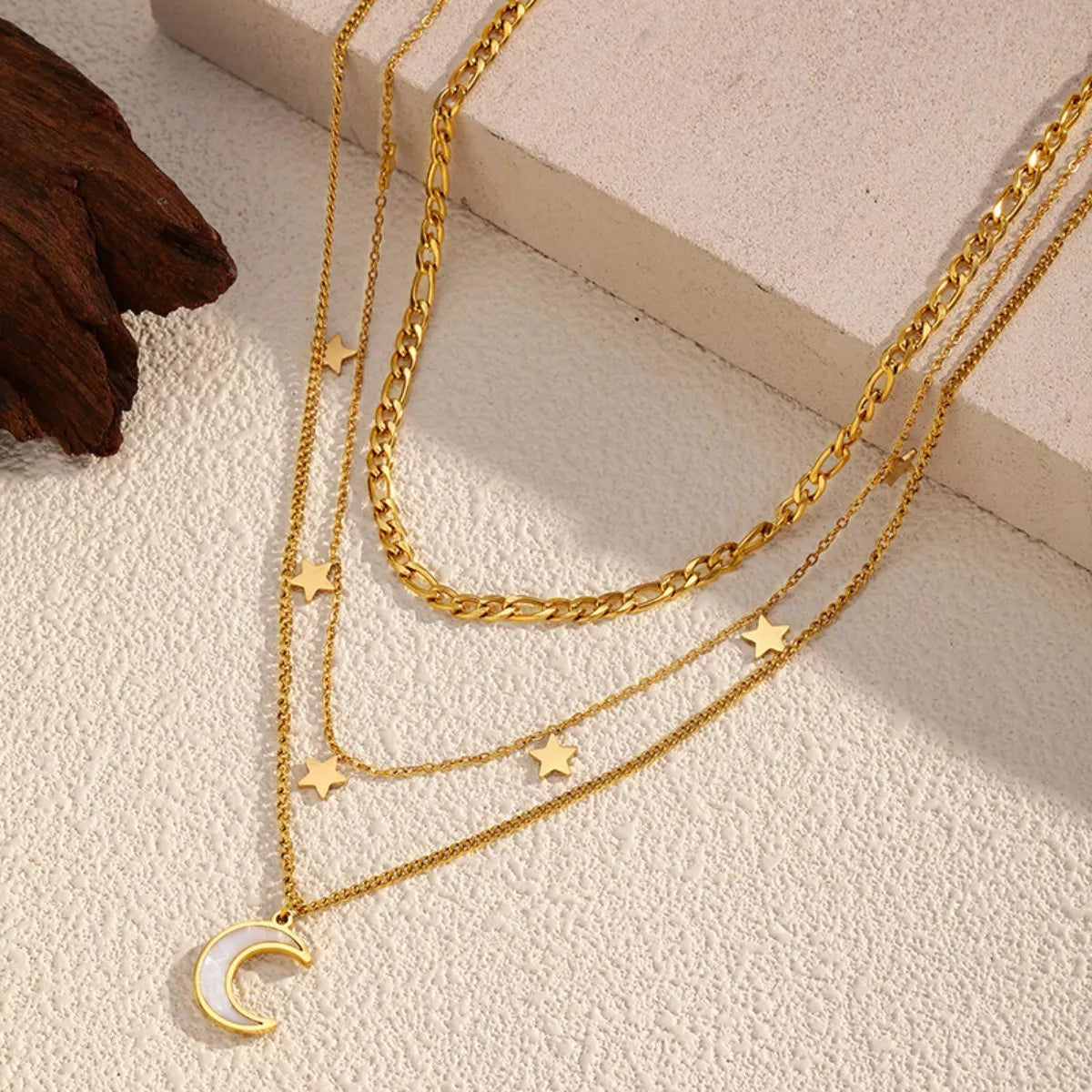 Fashorio Gold / One Size 18K Gold-Plated Moon Three-Layered Necklace