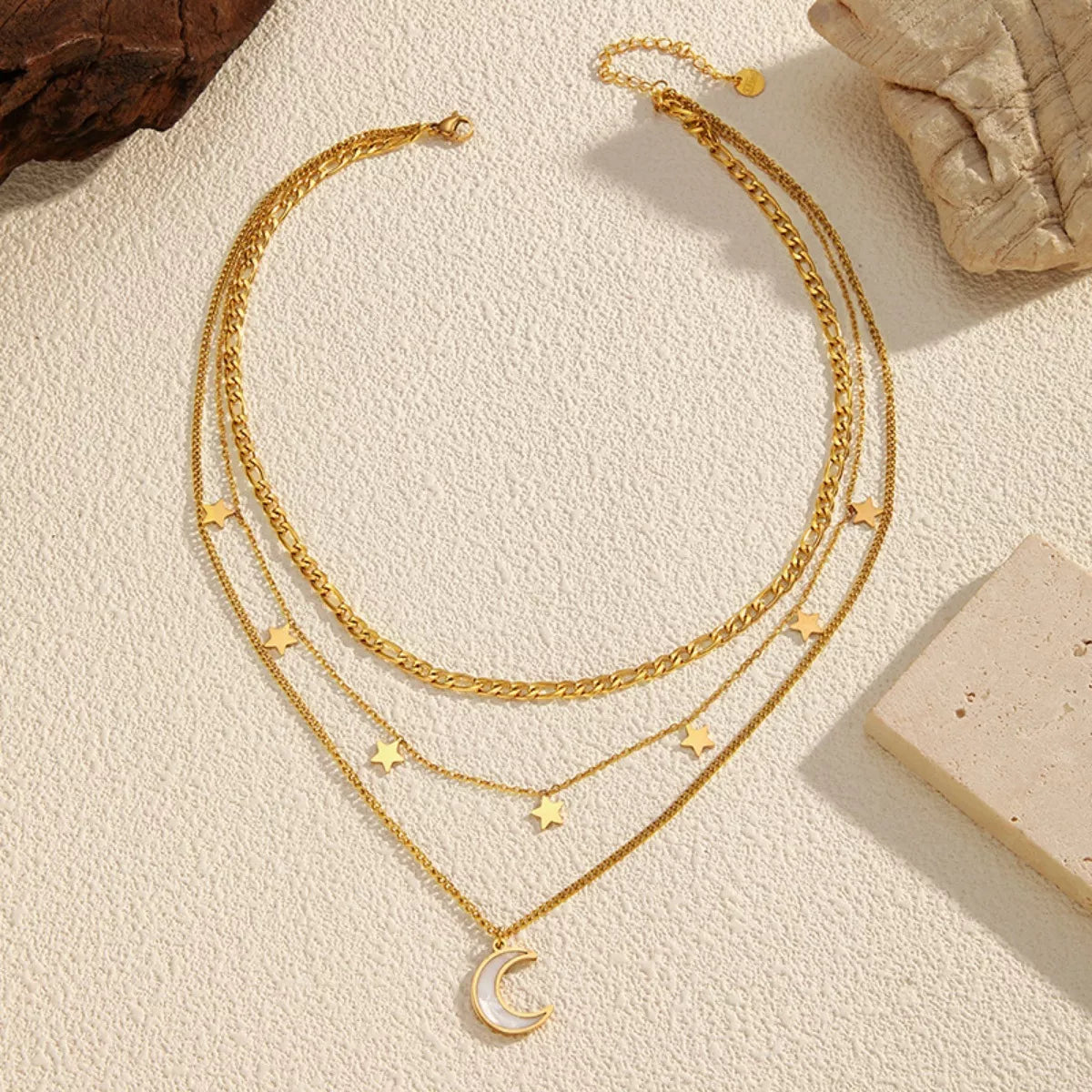 Fashorio Gold / One Size 18K Gold-Plated Moon Three-Layered Necklace