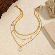 Fashorio Gold / One Size 18K Gold-Plated Moon Three-Layered Necklace