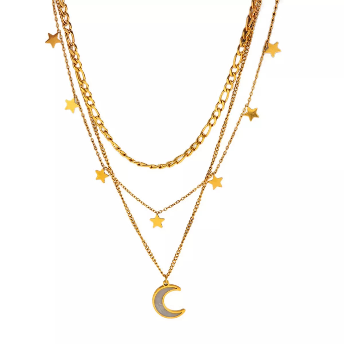 Fashorio Gold / One Size 18K Gold-Plated Moon Three-Layered Necklace