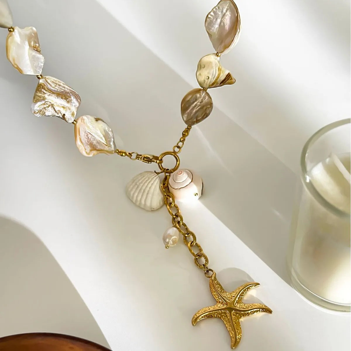 Fashorio Gold / One Size 18K Gold-Plated Ocean Theme Necklace with Starfish Pendant