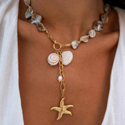Fashorio Gold / One Size 18K Gold-Plated Ocean Theme Necklace with Starfish Pendant
