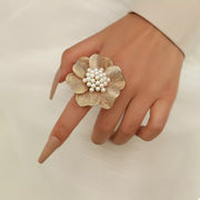 Fashorio Gold / One Size 18K Gold-Plated Pearl Flower Ring
