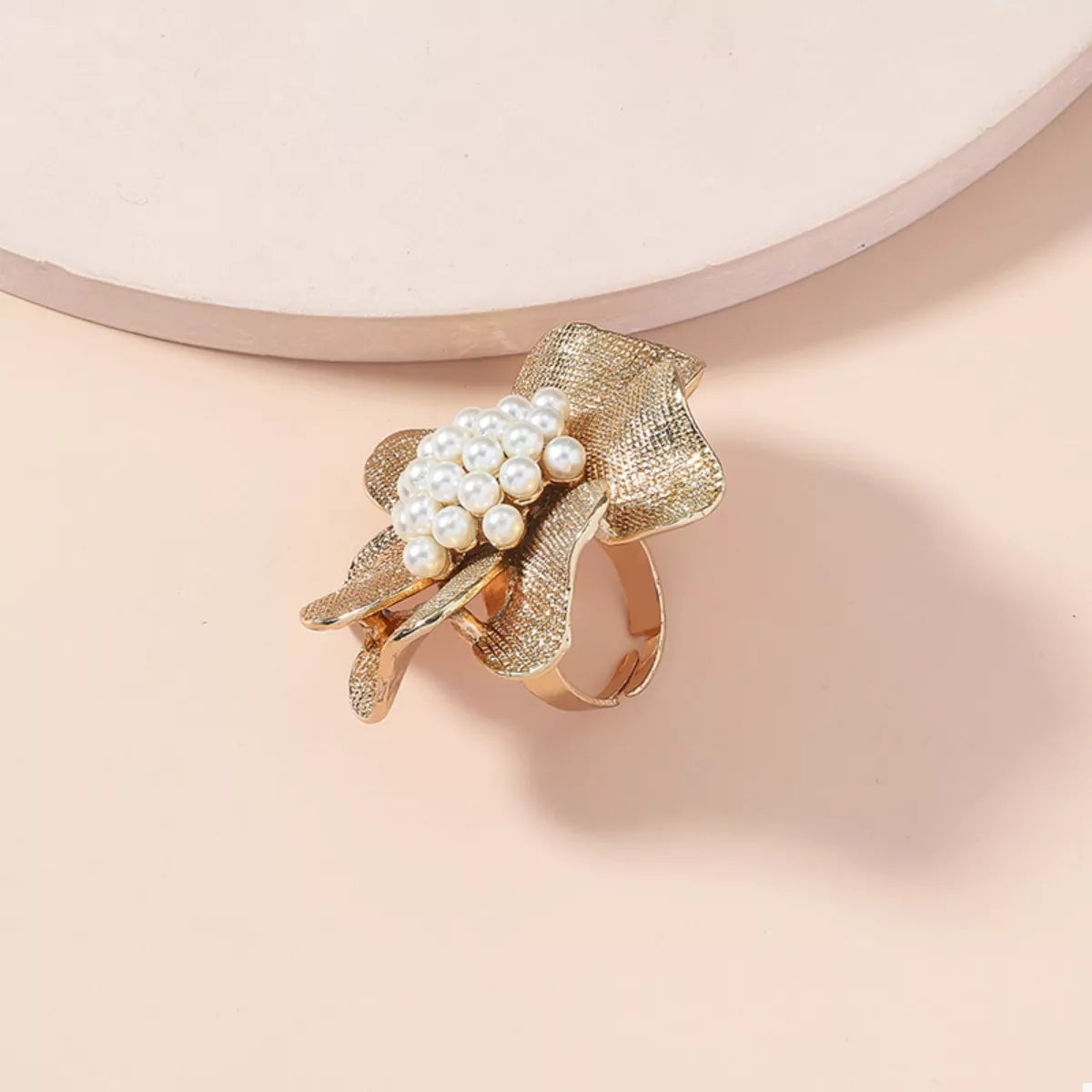 Fashorio Gold / One Size 18K Gold-Plated Pearl Flower Ring