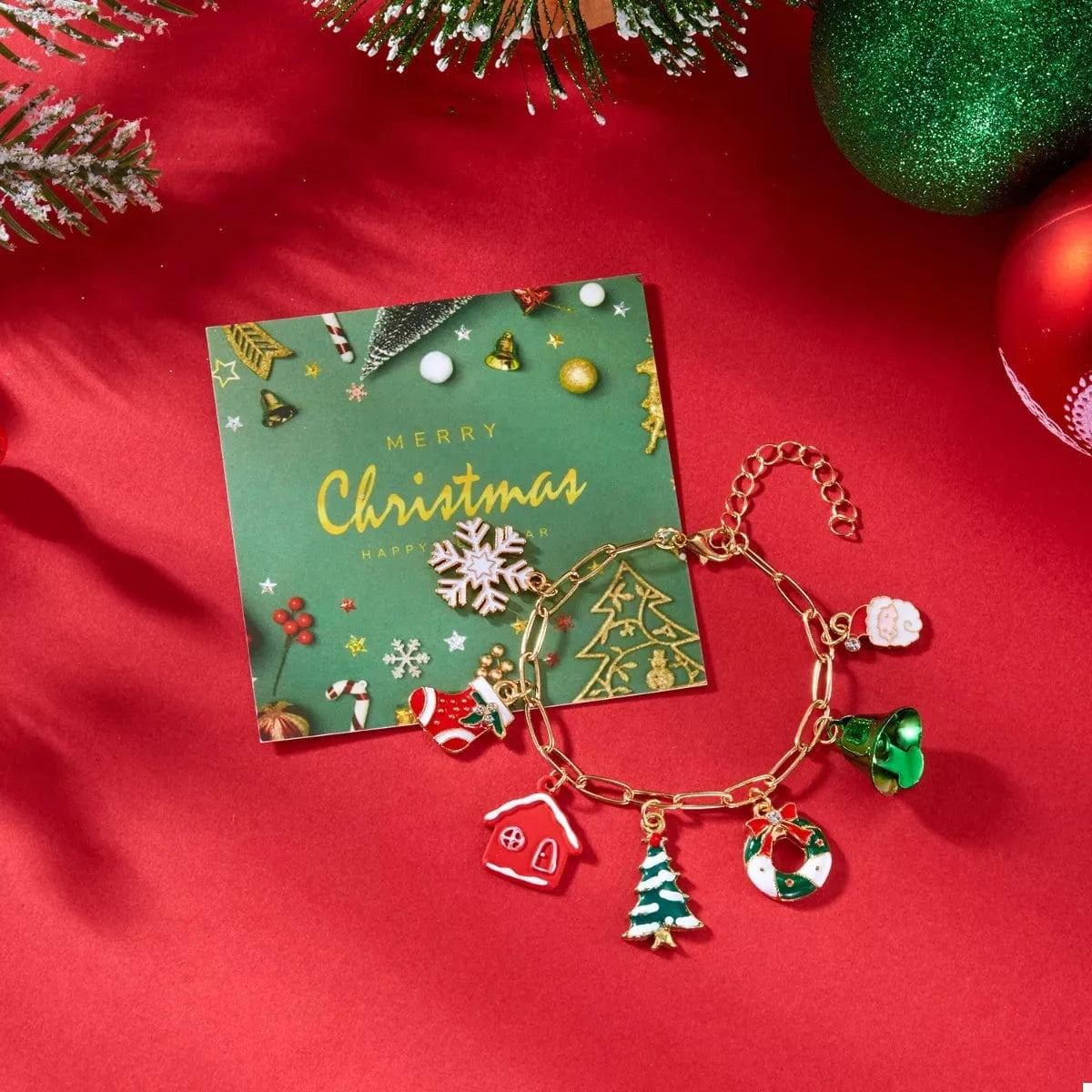 Fashorio Gold / One Size 18K Gold-Plated Resin Christmas Theme Bracelet