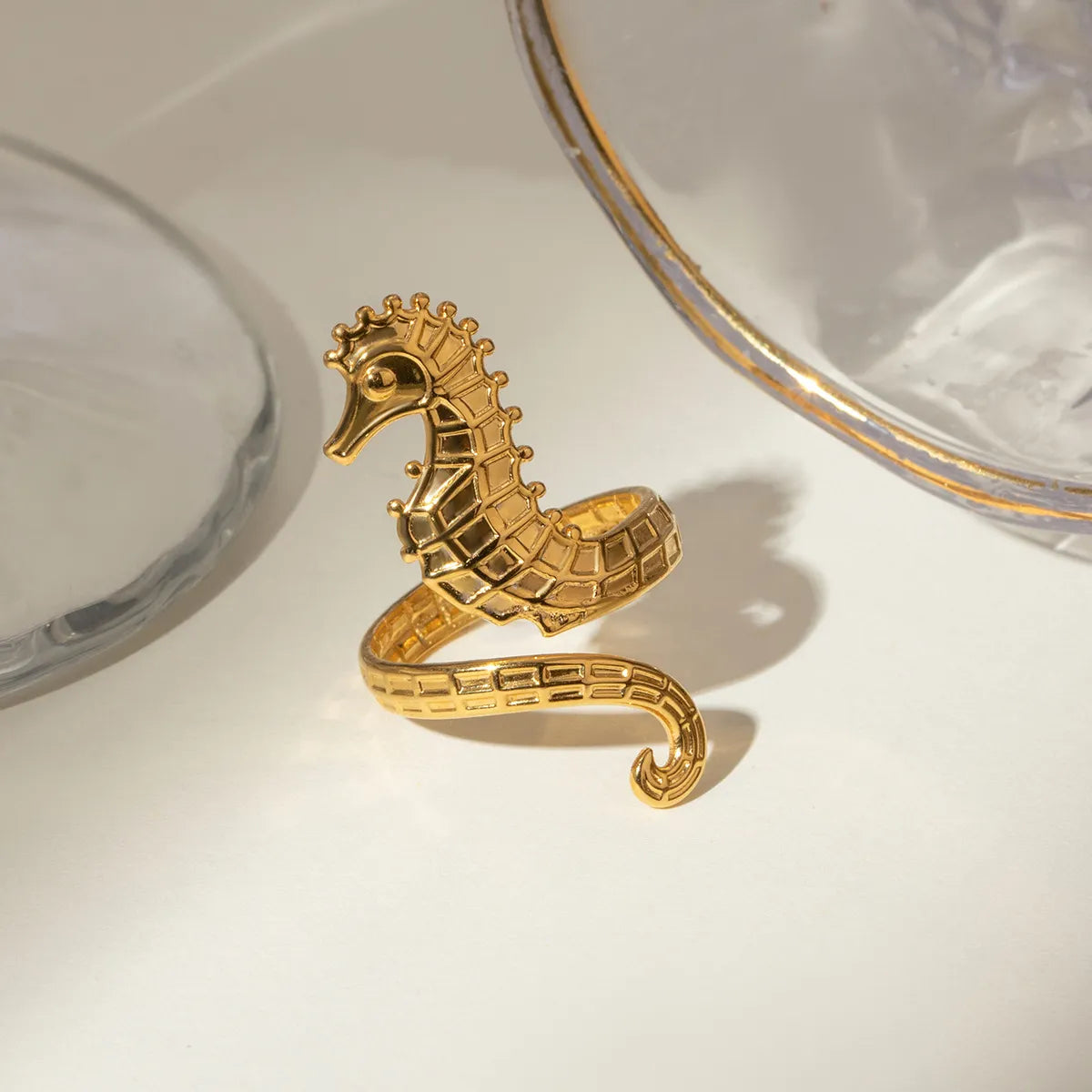 Fashorio Gold / One Size 18K Gold-Plated Seahorse Wrap Adjustable Ring