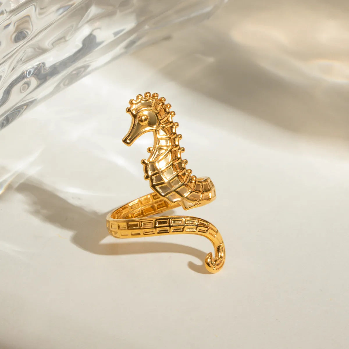 Fashorio Gold / One Size 18K Gold-Plated Seahorse Wrap Adjustable Ring