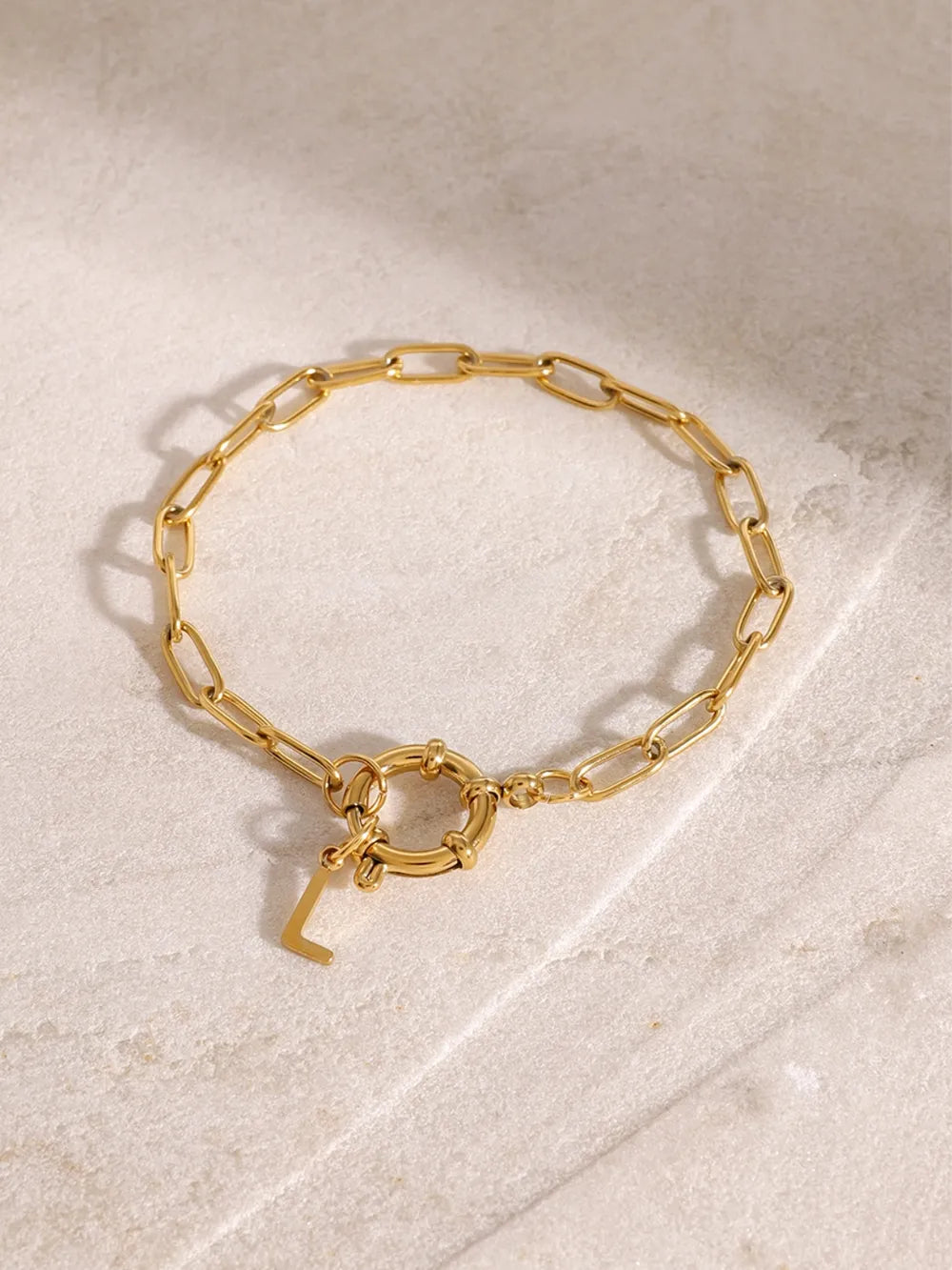 Fashorio Gold / One Size 18K Gold-Plated Stainless Steel Letter L Bracelet