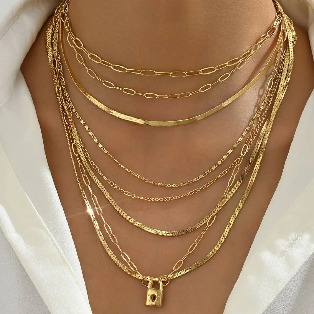 Fashorio Gold / One Size 18K Gold-Plated Stainless Steel Multi-Layer Necklace