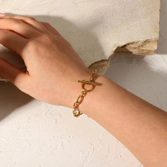 18K Gold-Plated Stainless Steel Toggle Chain Bracelet Gold One Size - Fashorio