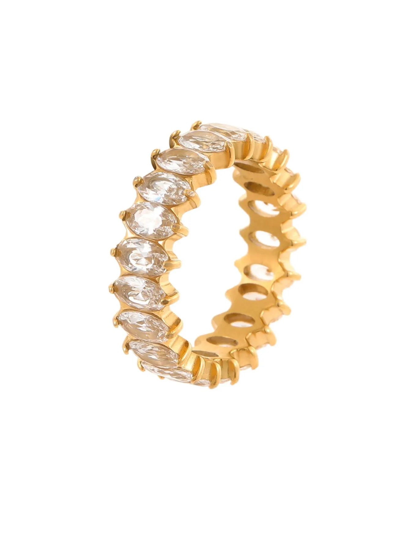 Fashorio Gold / One Size 18K Gold-Plated Stainless Steel Zircon Ring