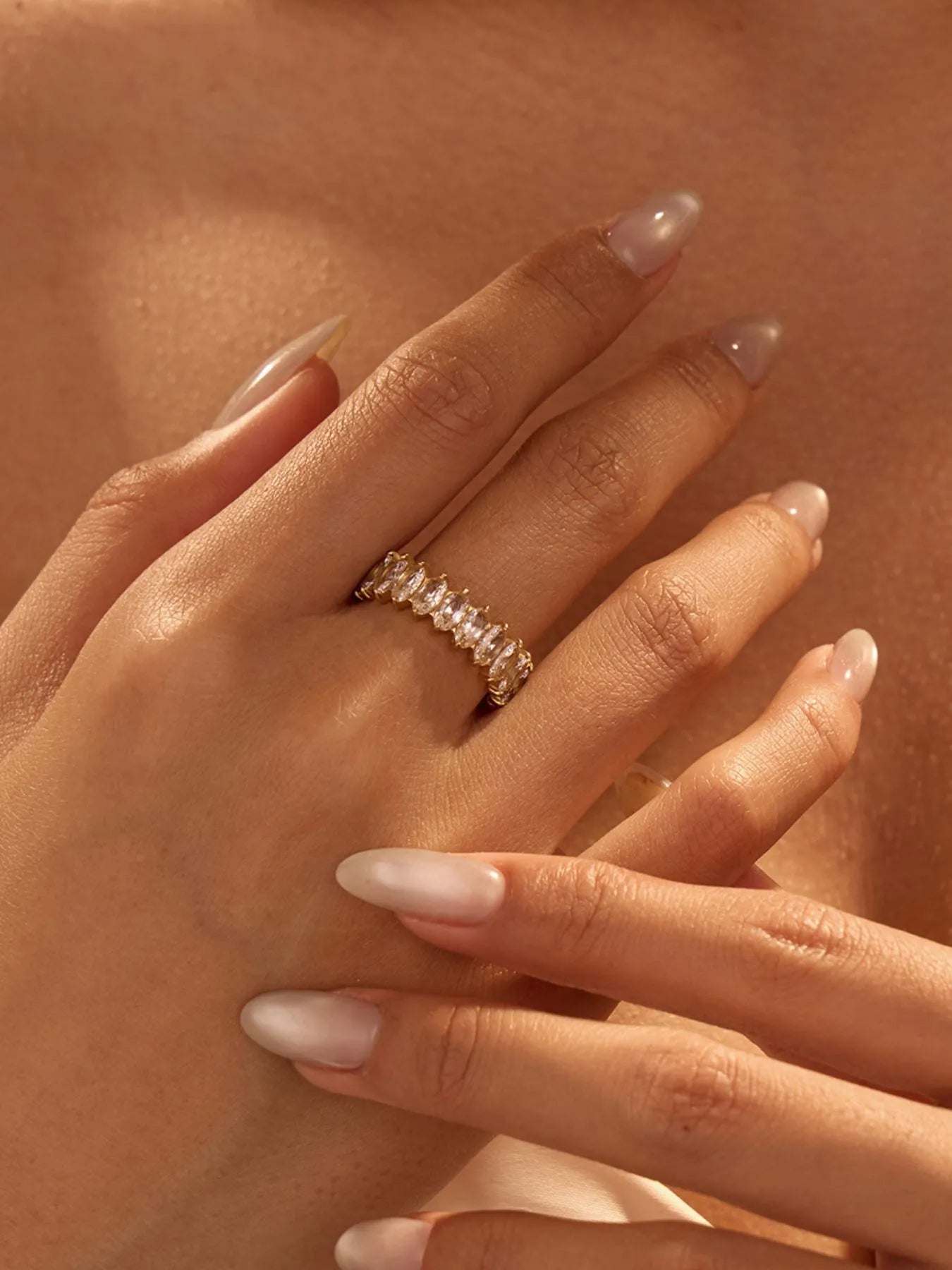 Fashorio Gold / One Size 18K Gold-Plated Stainless Steel Zircon Ring