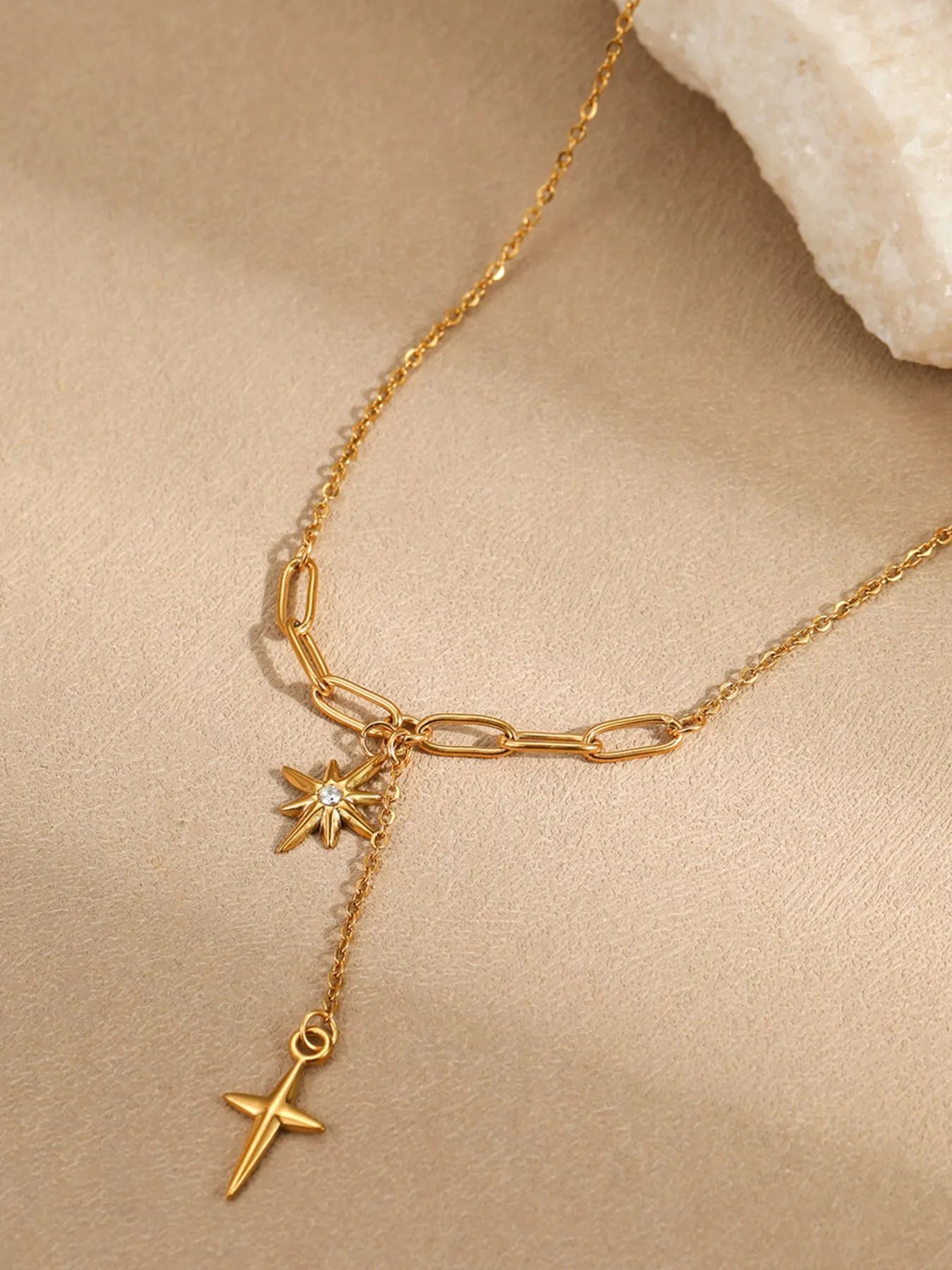 Fashorio Gold / One Size 18K Gold-Plated Star Cross Pendant Necklace