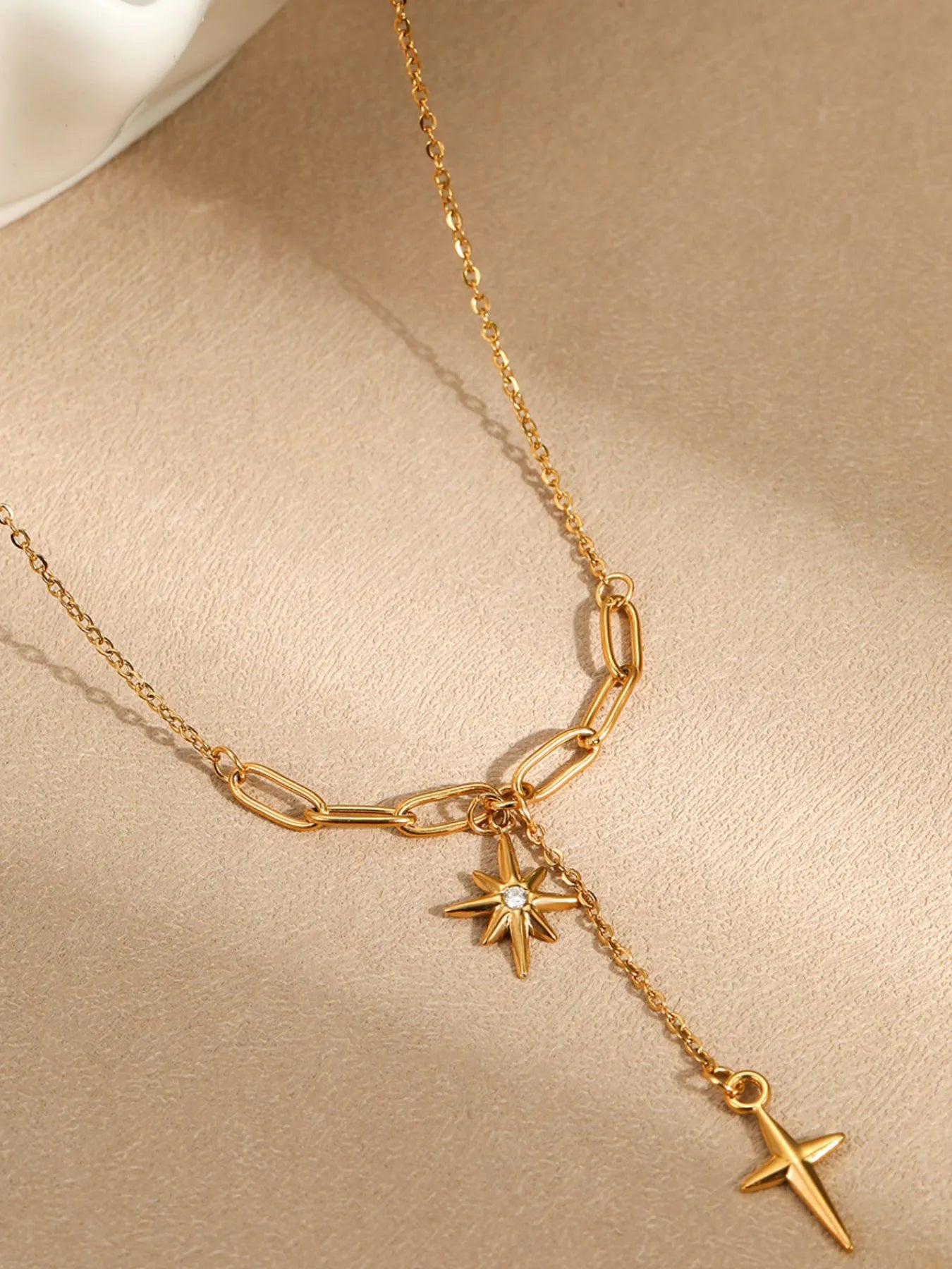 Fashorio Gold / One Size 18K Gold-Plated Star Cross Pendant Necklace