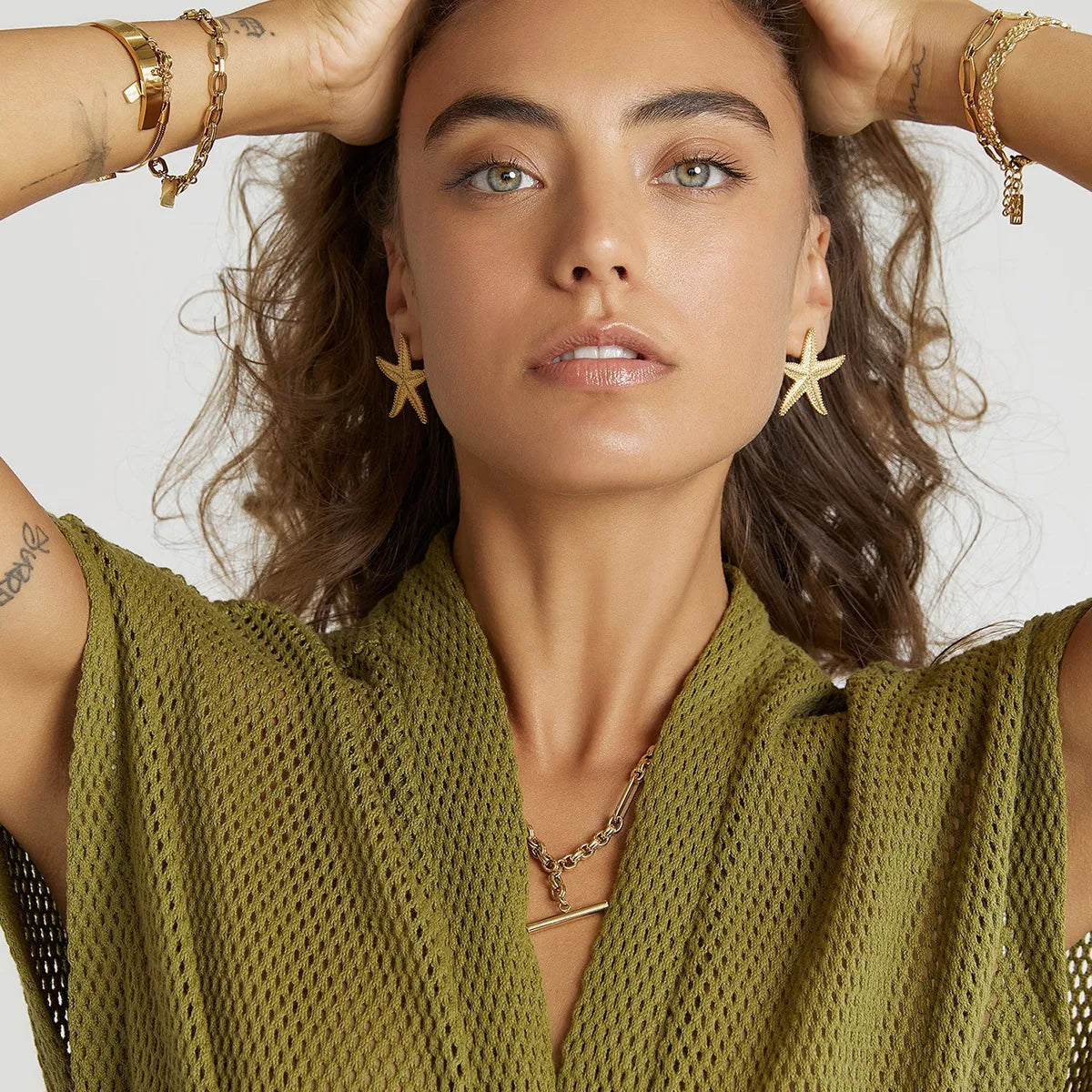 Fashorio Gold / One Size 18K Gold-Plated Starfish Stud Earrings