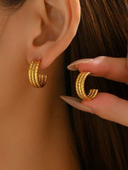 Fashorio Gold / One Size 18K Gold-Plated Textured Triple Band Hoop Earrings