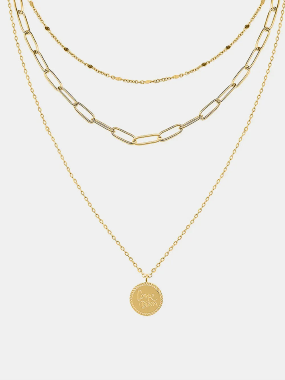Fashorio Gold / One Size 18K Gold-Plated Three-Layered Engraved Necklace