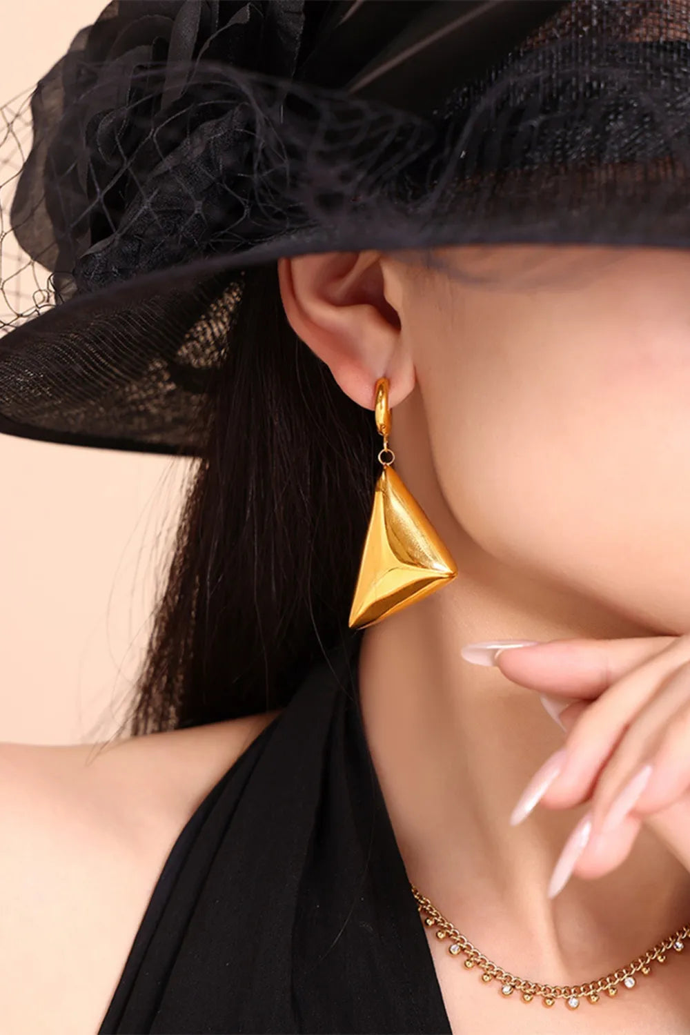 Fashorio Gold / One Size 18K Gold-Plated Triangle Dangle Earrings