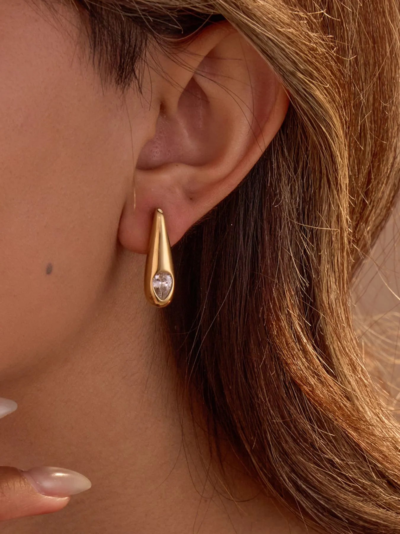 Fashorio Gold / One Size 18K Gold-Plated Zircone Teardrop Earrings