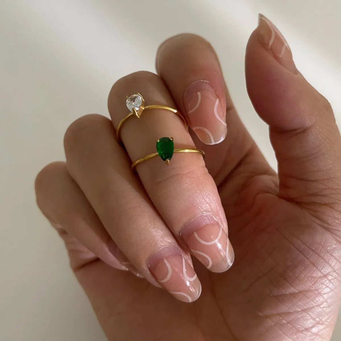 Fashorio Gold / One Size 2-Piece 18K Gold-Plated Inlaid Zircon Open Ring