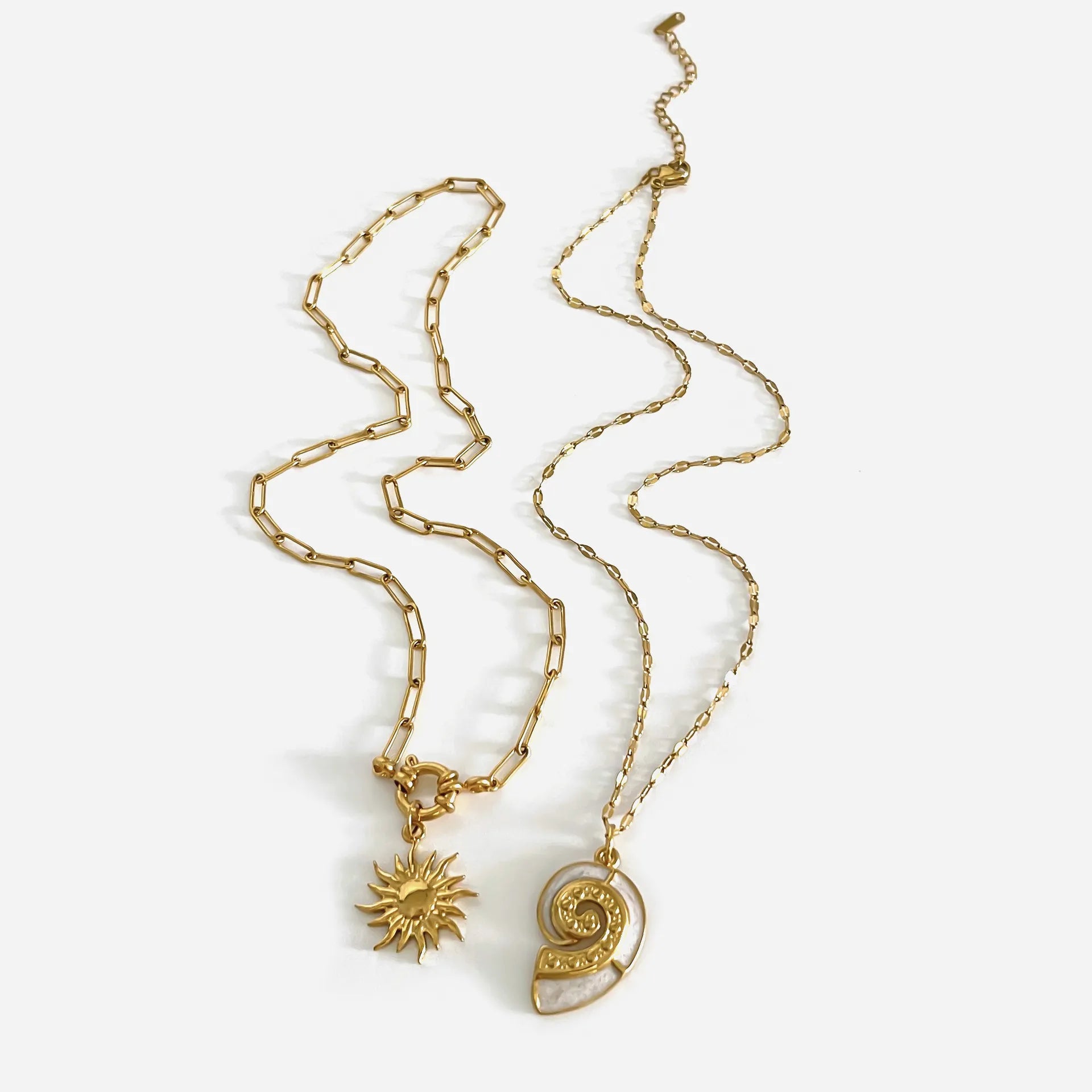 Fashorio Gold / One Size 2-Piece 18K Gold-Plated Sun & Wave Pendant Necklace