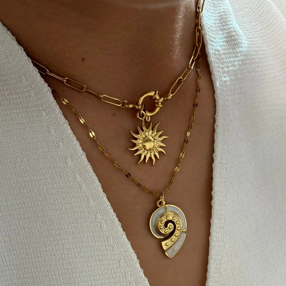 Fashorio Gold / One Size 2-Piece 18K Gold-Plated Sun & Wave Pendant Necklace