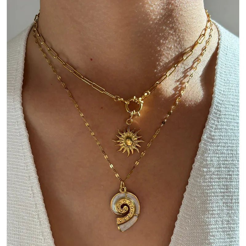 Fashorio Gold / One Size 2-Piece 18K Gold-Plated Sun & Wave Pendant Necklace