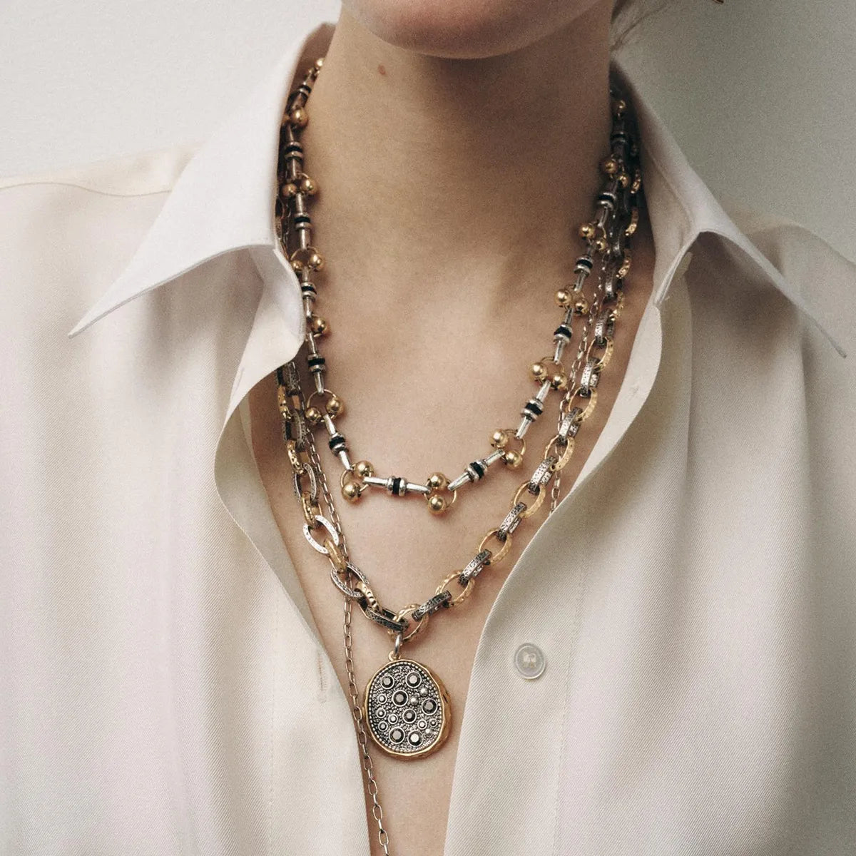 Fashorio Gold / One Size 3 Piece Stainless Steel Pendant Necklace