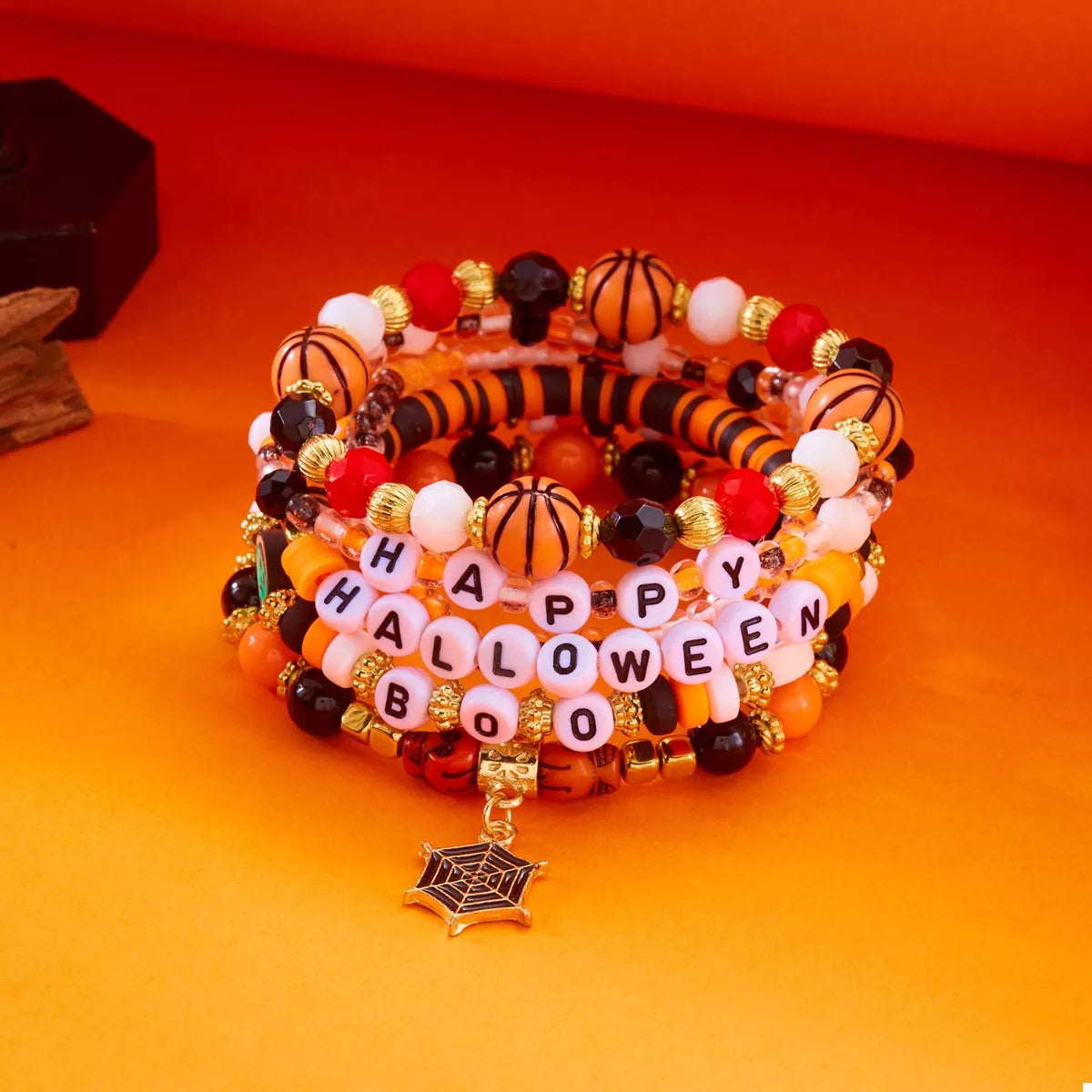 Fashorio Gold / One Size 6 Piece Halloween Letter Beaded Bracelet