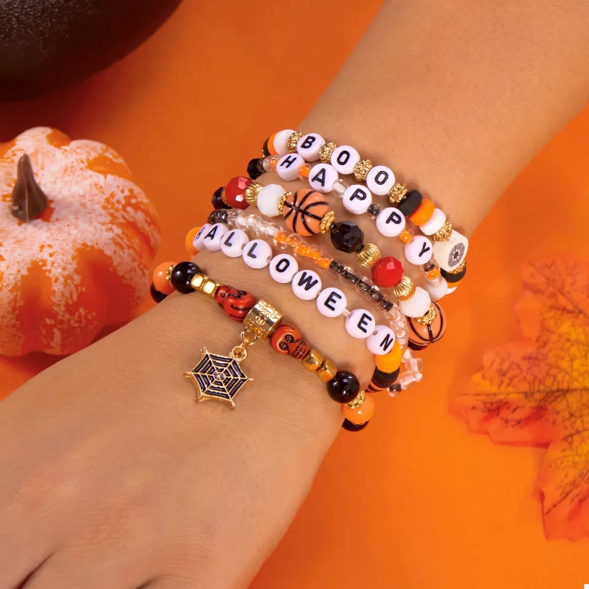 Fashorio Gold / One Size 6 Piece Halloween Letter Beaded Bracelet