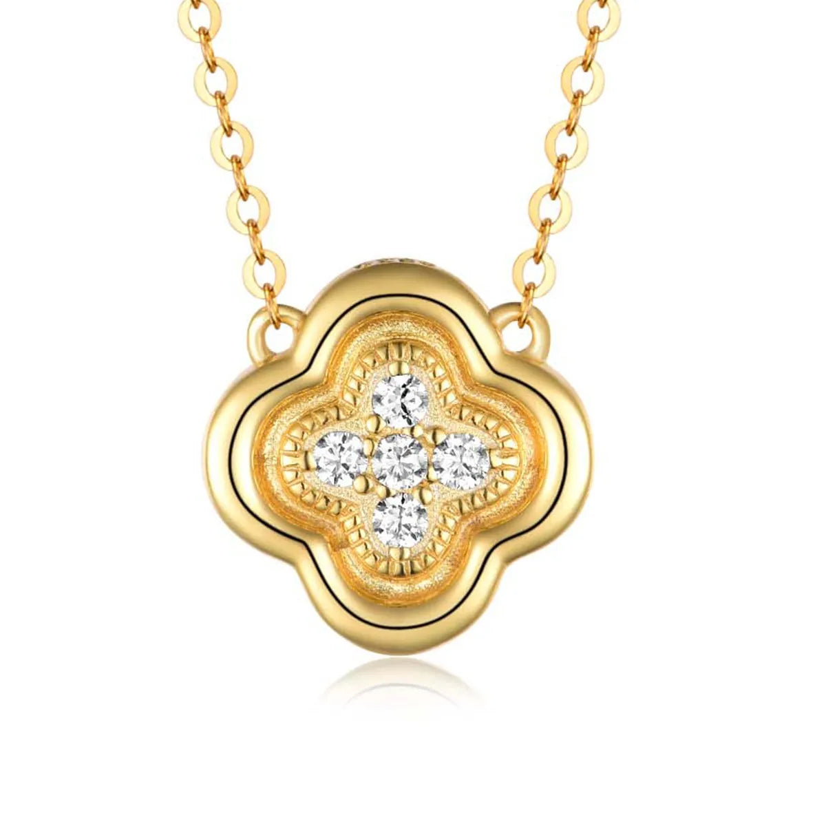 Fashorio Gold / One Size 925 Sterling Silver Moissanite Leaf Clover Necklace