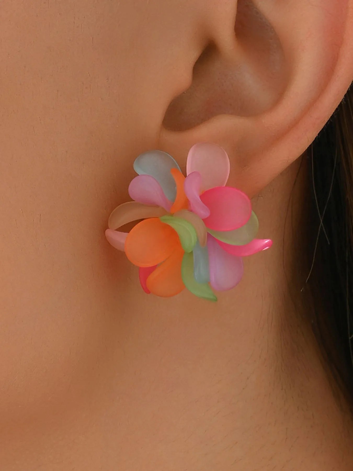 Fashorio Gold / One Size Acrylic Colorful Flower Stud Earrings