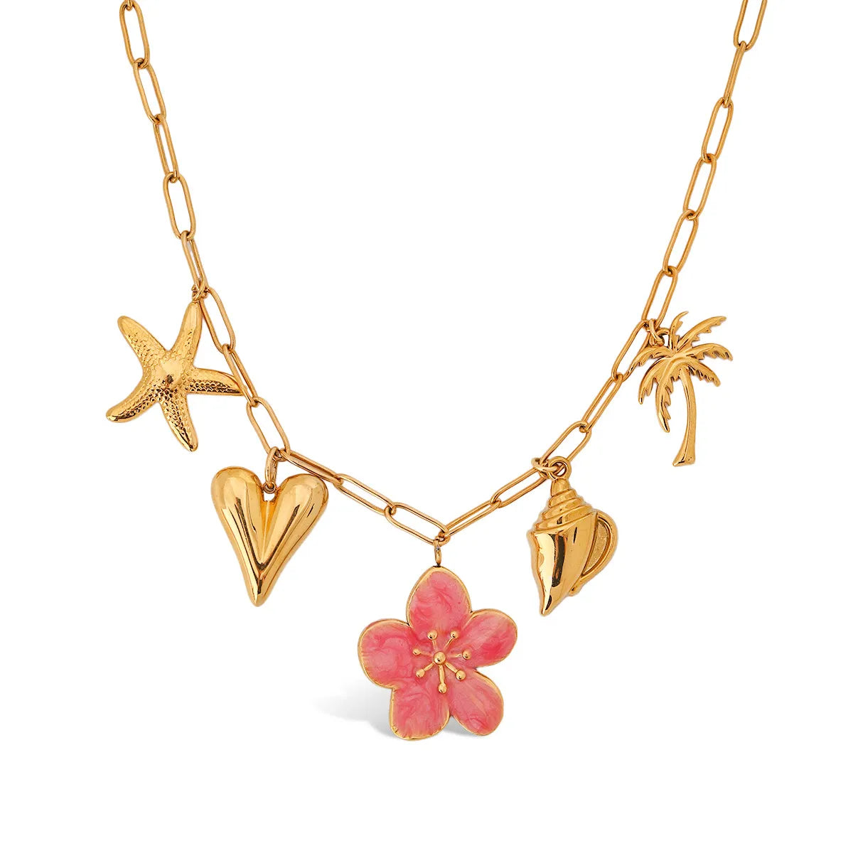 Fashorio Gold / One Size Beach Theme Pendant Necklace with Resin Flower
