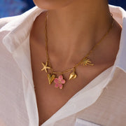 Fashorio Gold / One Size Beach Theme Pendant Necklace with Resin Flower