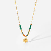 Fashorio Gold / One Size Bohemian Sun Charm Beaded Stainless Steel Necklace