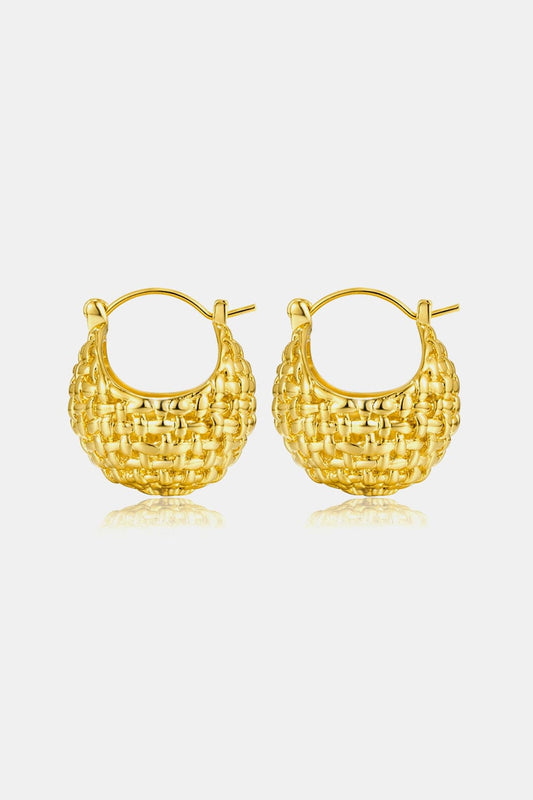 Braided Basket Metal Hoop Earrings Gold One Size - Fashorio