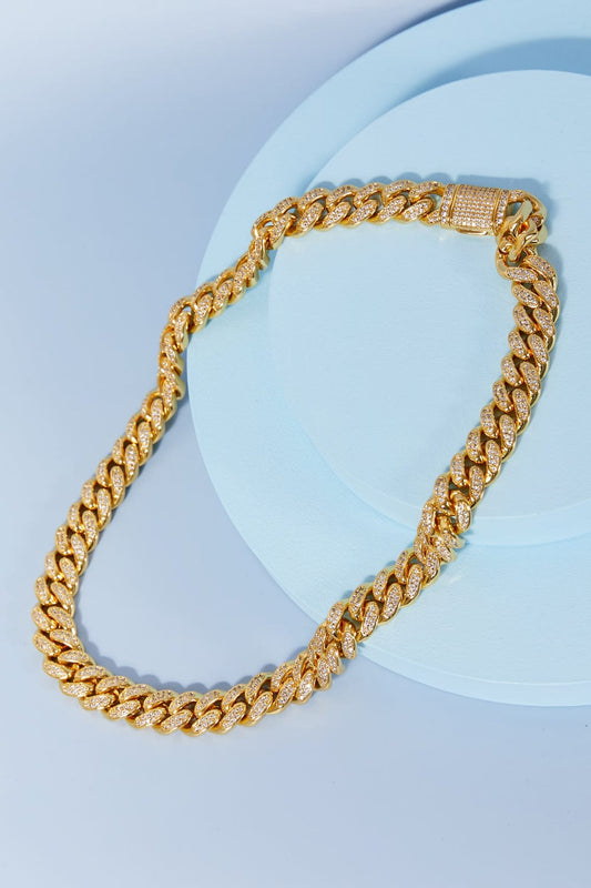 Brass Curb Chain Necklace Gold One Size - Fashorio