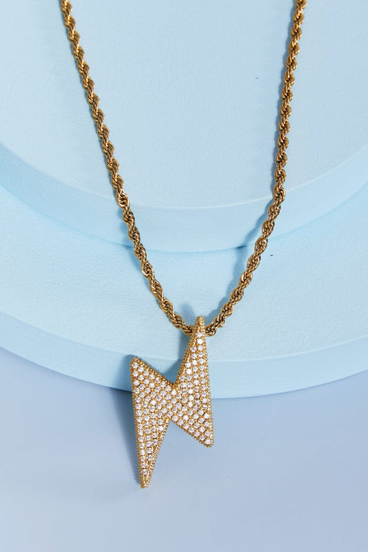 Brass Lightning Pendant Necklace Gold One Size - Fashorio