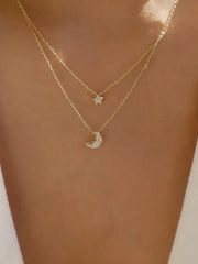 Fashorio Gold / One Size Double Layered Star and Moon Pendant Necklace