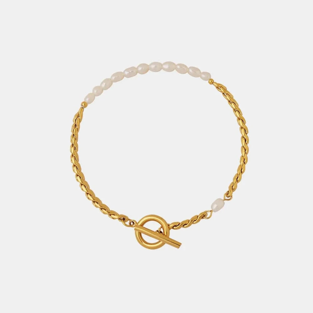 Fashorio Gold / One Size Freshwater Pearl Titanium Steel Bracelet