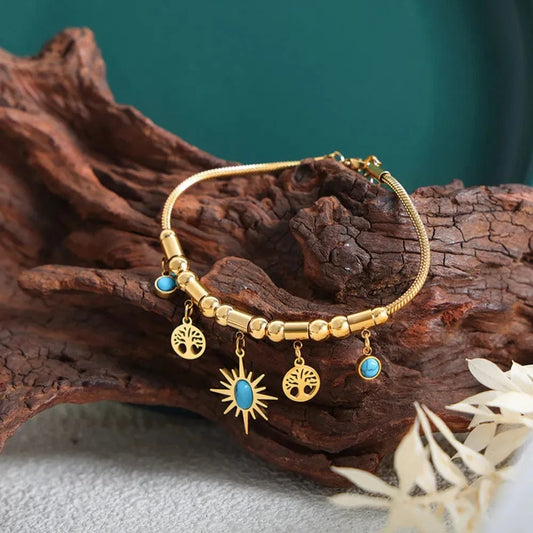 Gold-Plated Titanium Steel Charm Bracelet Gold One Size - Fashorio